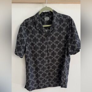 KSUBI Black Short-Sleeve Button Down with Gray Monogram